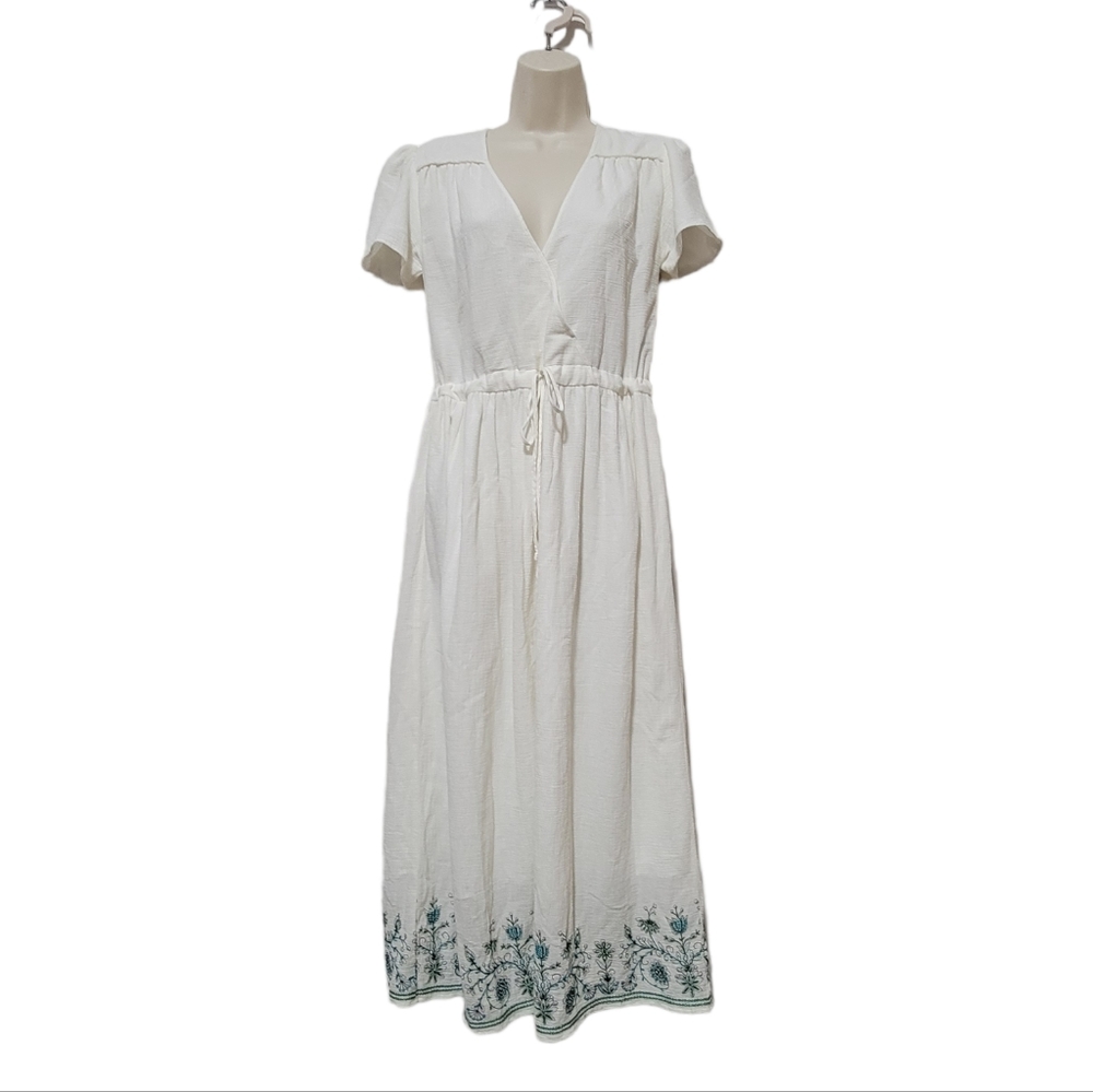 Christy Dawn White Gauzy Crepe Embroidered Maxi Dress Women's Size Small